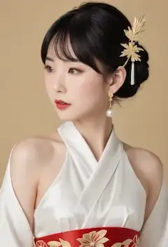 黄金の葉を飾る雅な美女