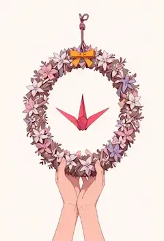 花の輪に宿る願いの鶴