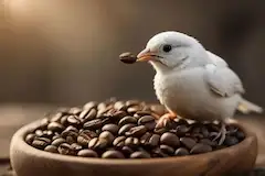 白い小鳥のコーヒー豆冒険