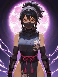 紫電に舞う桜の女忍者
