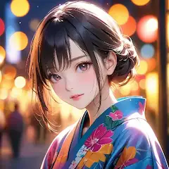 夜祭りの浴衣少女