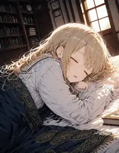書斎の午後、少女のまどろみ