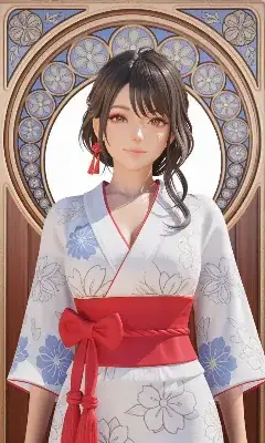 花咲く浴衣の優美な少女