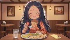 インドカレーを食べるインドの少女