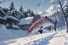 雪を登りシャケ