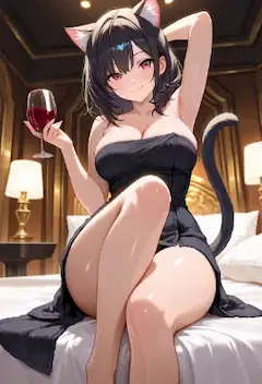 黒髪+猫耳で黒猫さん！