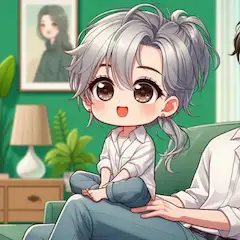 パパの膝の上で