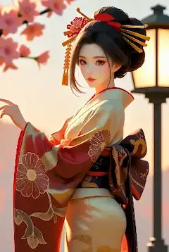 桜舞う着物美女
