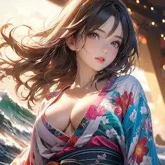波に舞う花の美女