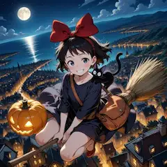 満月の夜を駆けるハロウィンの魔女