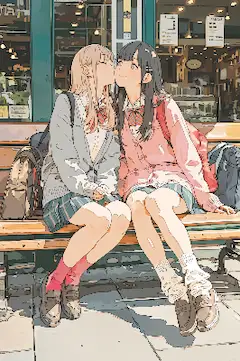 カフェ前のベンチで