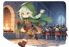 古城の回廊を駆ける緑の少女