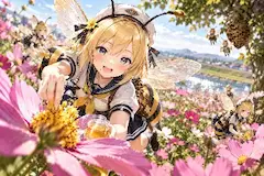 秋桜の蜜を集める
