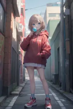 ガムを膨らますうちの娘（赤ずきんの少女錬金術師）