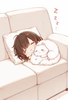 白猫を抱く少女のまどろみ