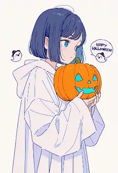 ハロウィンの灯りを抱く幽霊少女