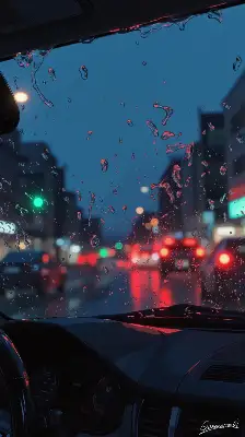 雨の帰り道に滲むテールライト／スマホ壁紙アーカイブ