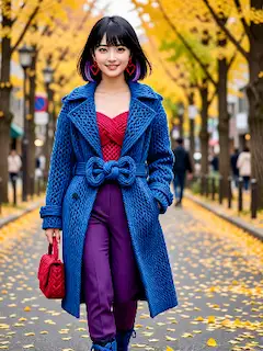 美咲さん💕秋のコバルトブルーのトレンチコート 💕Knot ROPE Couture Fashion