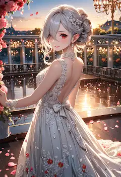 夕陽に輝く銀髪の花嫁