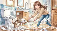 猫のトイレットペーパー大作戦。