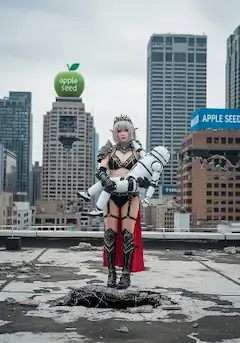 サイボーグを抱えるエルフの戦士