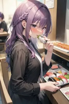 お寿司の前では女の子