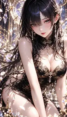 水晶宮に佇む黒衣の妖艶な花