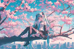 桜の木に座るミクさん