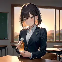 思いがけず香水ボトルを受け取るボーイッシュな女子