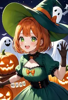 星空のハロウィンに手を振る魔女