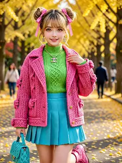 巴ちゃん🩷秋のホットピンクのショートコート🩷Knot ROPE Couture Fashion