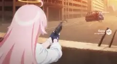ピストルで撃ち合いするホシノとヒナ(Sora2)