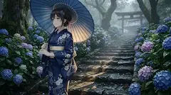 雨の石段に咲く、少女の夏物語