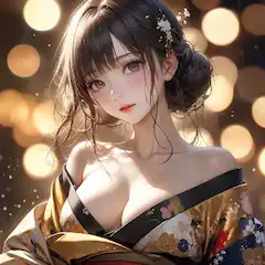 金色の着物に輝く美女