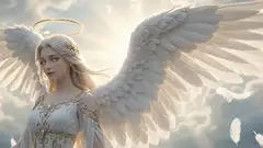 天界の光に包まれる白き天使