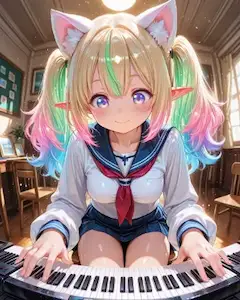 4枚）鍵盤楽器とケモ耳エルフさん