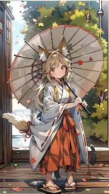 狐巫女と和傘