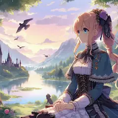 静寂に湖を見つめる少女