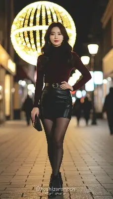 夜のイルミネーション前でのデートスタイル - Date style in front of the night illuminations