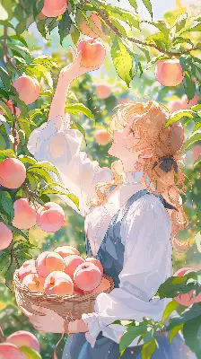 桃を収穫する女性🍑