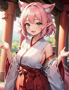 巫女服とケモ耳エルフさん