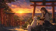 夕陽の鳥居で、白狐と甘いひととき