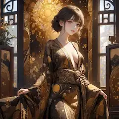 黄金の太陽に輝く美女