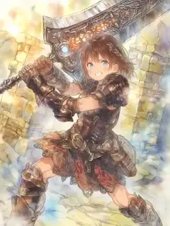 遺跡に輝く少女の巨剣。