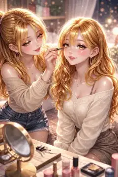 メイク中の金髪少女たち