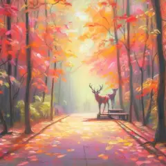 紅葉と鹿