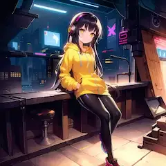 黄色パーカー少女