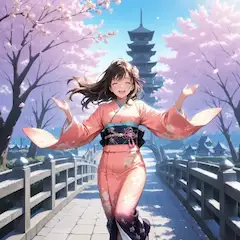 桜舞う橋の喜びの瞬間