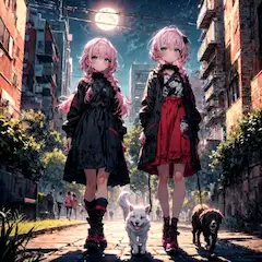 夜中の犬の散歩