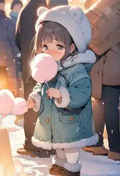 小さな女の子とわた菓子